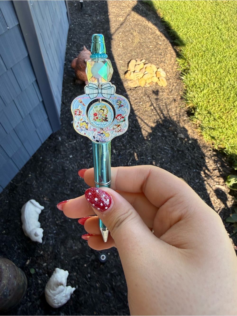 Iridescent Teal Decorative Ballpoint Pen with Character Charm